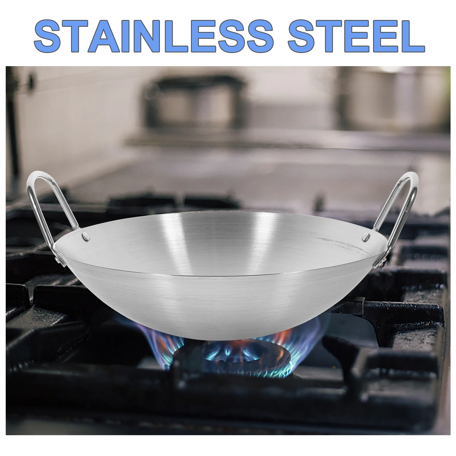 Stainless Steel Wok frying pan cast iron wok iron wok Cookware Hot Pot Cooking Pan Kitchen Gadget with Two Handle Frying Soup Accessories Work