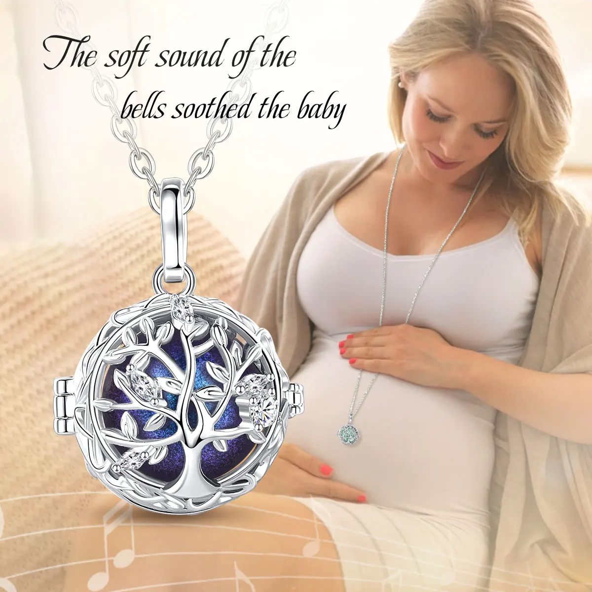 Eudora 18MM Harmony Ball Tree of Life Necklace Pregnancy Chime Bola Angel Caller Exquisite Women DIY Jewelry for Maternity Gift