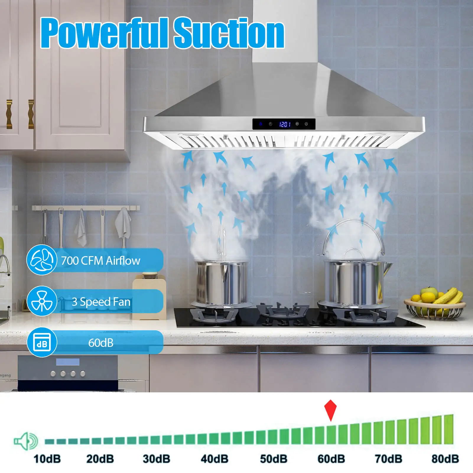 Tieasy 30 inch Wall Mount 700 CFM Touch Button Range Hood USGD1075 3