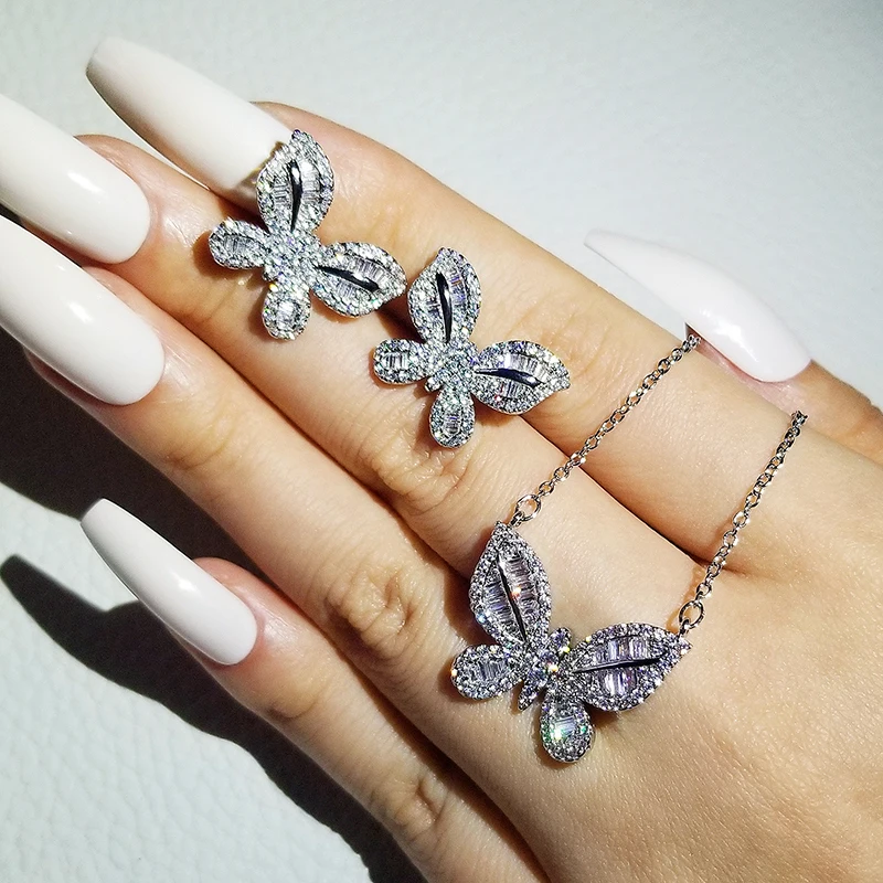 2pcs Pack Butterfly silver bride Dubai Wedding Women Lady Anniversary Gift Jewelry jewelry set silver jewelry silver jewelry set