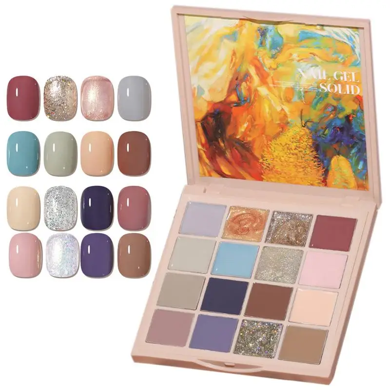 

16 Colors Solid Nail Gel Palette Popular Neutral Nude Warm Solid Gel Polish Long Lasting Gel Nail Paint Kit DIY Nail Art Design