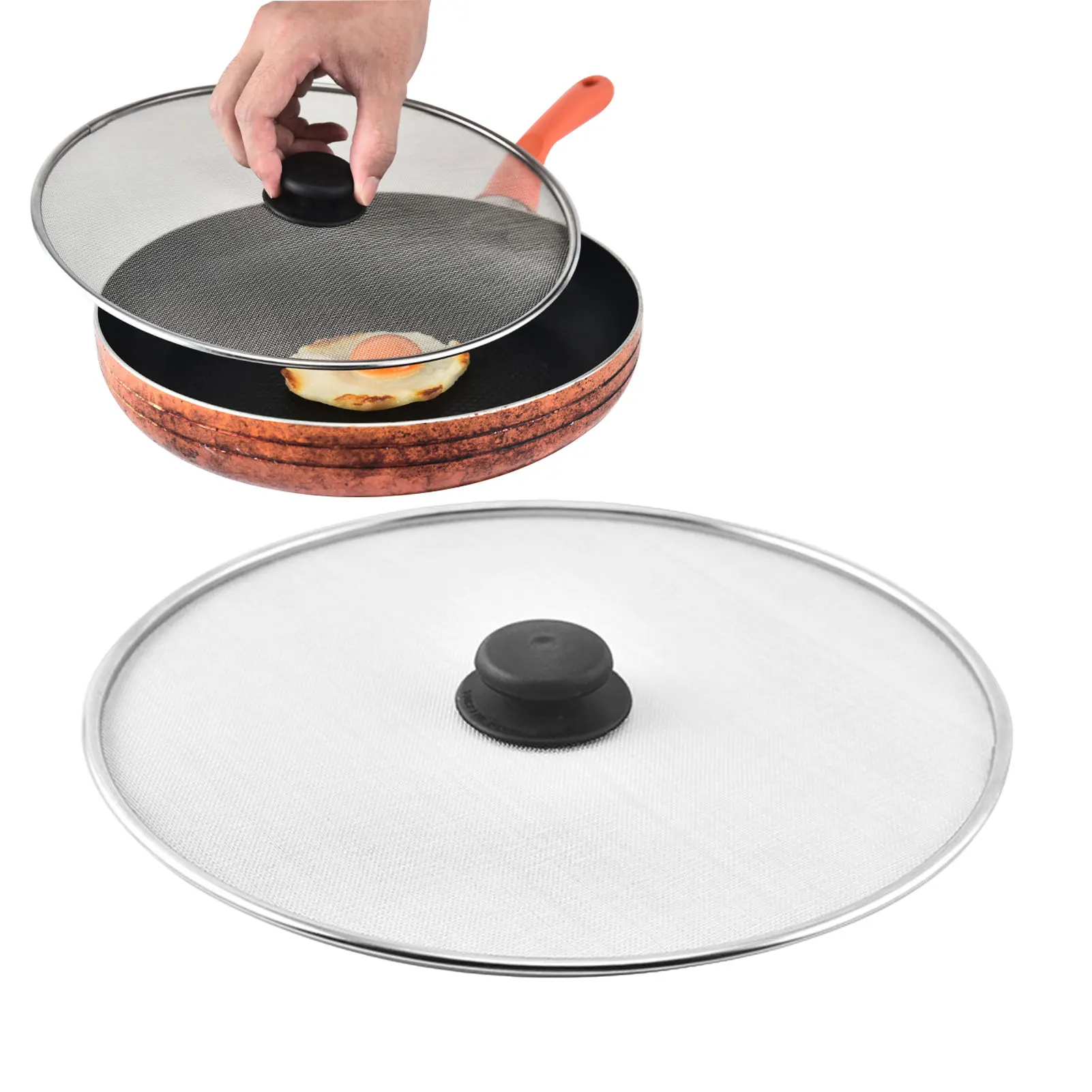 Splash Guard Frying Pan Lid Kitchen Cooking Tools Filter 29cm Stainless Steel Dishwasher Safe