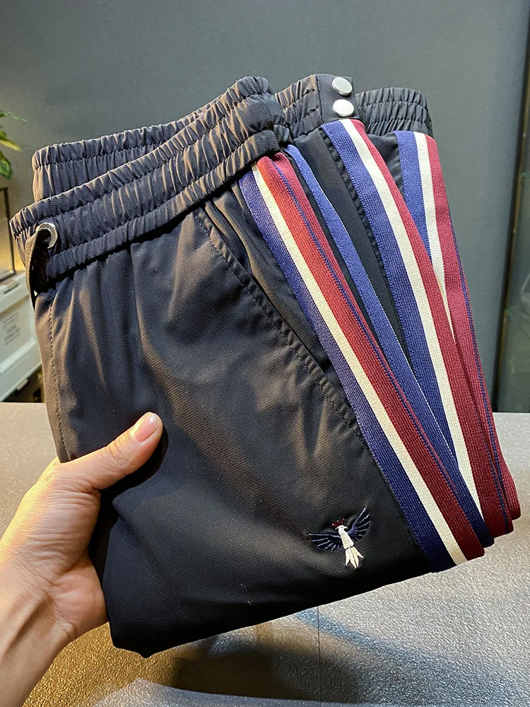 Fashionable Striped Sports Casual Pants Men's Summer Thin Quick-Drying Ankle-Length Pants with Soft Breathable Drape