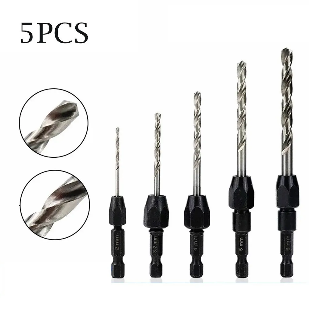 

5pcs 1/4inch Shank Quick Chuck Countersink Drill Bit Set HSS Hex Shank Wood Hole Cutter Drill For Wood Milling Cutter