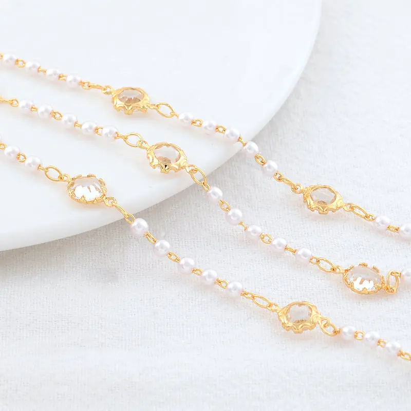 14k 골드 컬러 도금 6MM 라운드 크리스탈 체인 DIY 쥬얼리 만들기 수제 패션 팔찌 목걸이 체인 소재 구성 요소