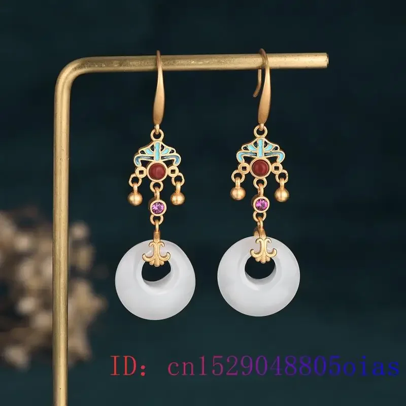 

White Jade Doughnut Earrings 925 Silver Natural Amulet Women Crystal Chalcedony Gemstone Zircon Charm Fashion Jewelry Agate