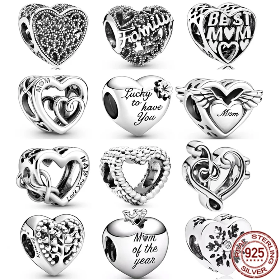 

Authentic Heart-Shaped 925 Sterling Silver Series Family Tree Bead Fit Original Pandora Bracelet DIY Love You Mom Charms Jewelry