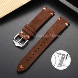 Vintage Suede Leather Watch Strap with Handmade Stitching - Soft and Universal Replacement Wristband - 18mm (Dark brown)