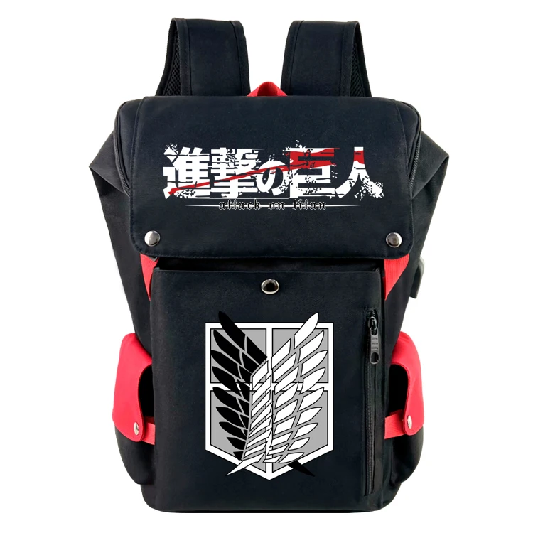 

Attack on Titan Anime Backpack USB Charging Laptop Shoulder Bags Multifunction Travel Knapsack Student School Bag