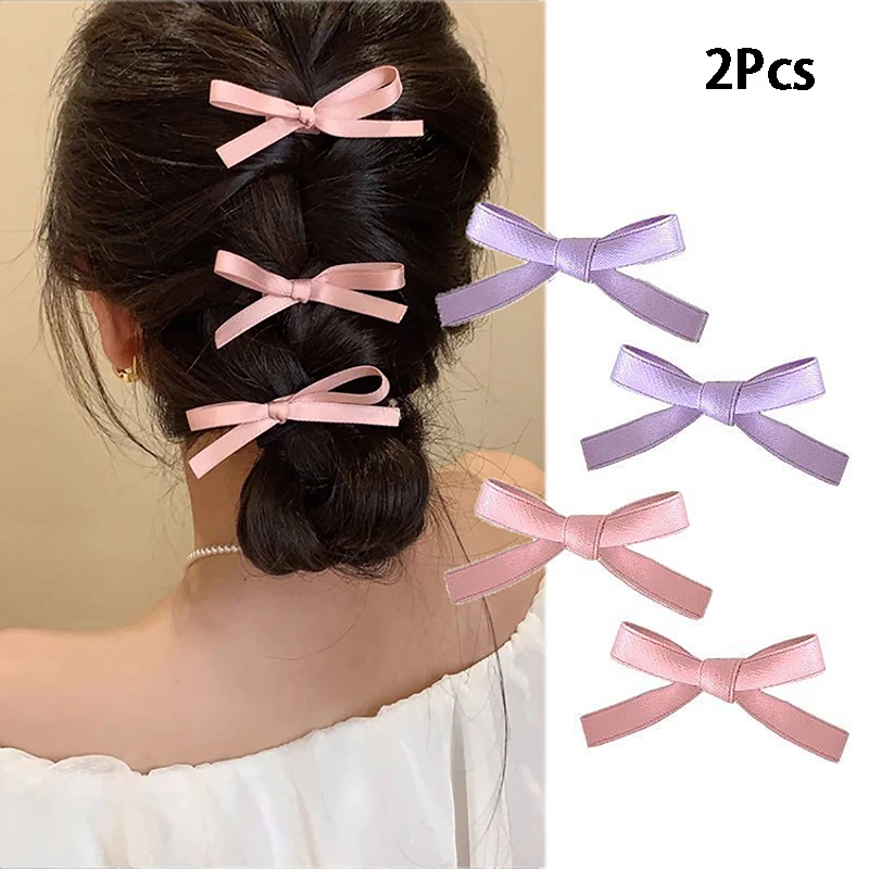 

2PCS Bowknot Hair Clips Sweet Ballet Ribbon Bow Hairpin Bang Clip Korean Girl Mini Grab Clip Female Headwear Hair Accessories