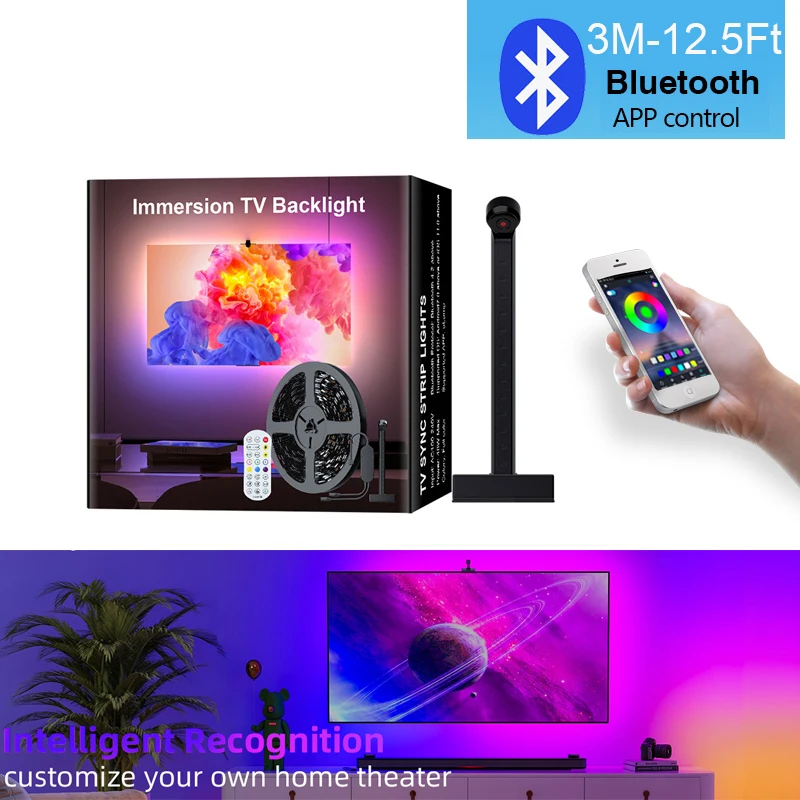 RGB PC/TV Atmosfer Işık Şeridi Bluetooth APP Uzaktan Kumanda Müzik Senkronizasyonu TV LED Arka Işık USB Lamba Bant Oda Dekor Oyun Işıkları