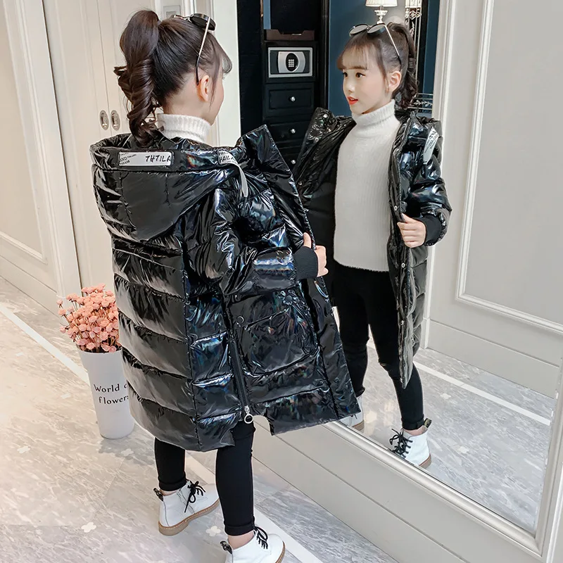 Russian Winter Down Cotton Jacket for Girls Waterproof Shiny Warm 5-14Years Teenage Hooded Thicken Coat Kids Parka Snowsuit