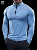 Men Stand Collar Zipper T-shirt Gym Running Training Fitness Bodybuilding Sport Top Quality Elastic Long Sleeve Tight Tops Tees 5