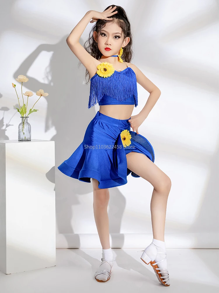 Latin Dance Dress Girl Fringe Tassel Professional Competition Suit Children Samba Cha Cha Ballroom Tango Stage Dance Costume