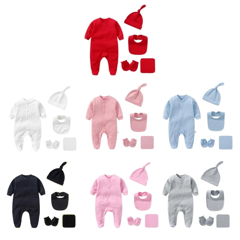 

Long Sleeved Bodysuit with Baby Bib for Baby Girls Boys Infant Coveralls Clothes