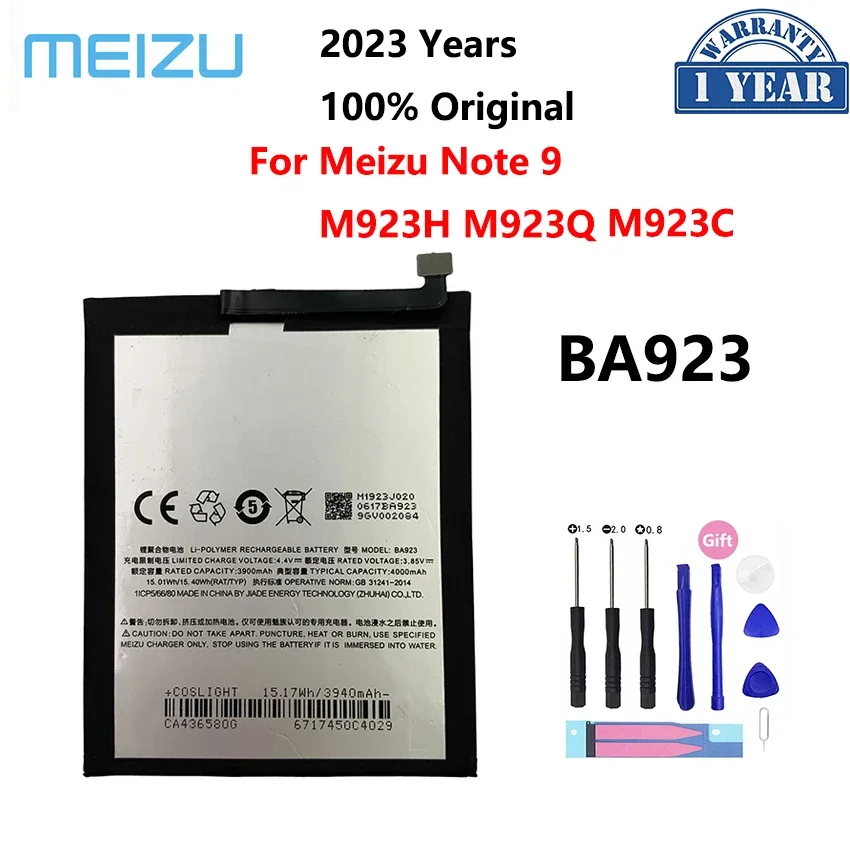 

100% Оригинальный аккумулятор 4000 мАч BA923 для Meizu Note 9 Note9 M9 M923H M923Q M923C BA 923, сменные батареи для телефона, батарея
