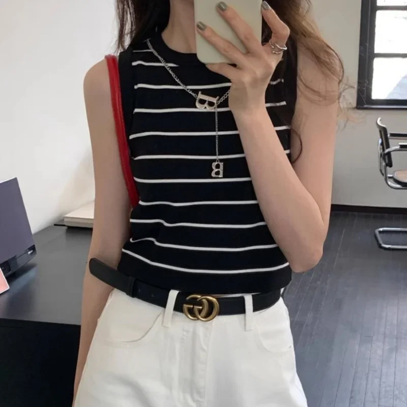 2025 New Striped Stretch Vest Basic Versatile Short Top Women’s Clothing Best Sellers In Women's Clothing