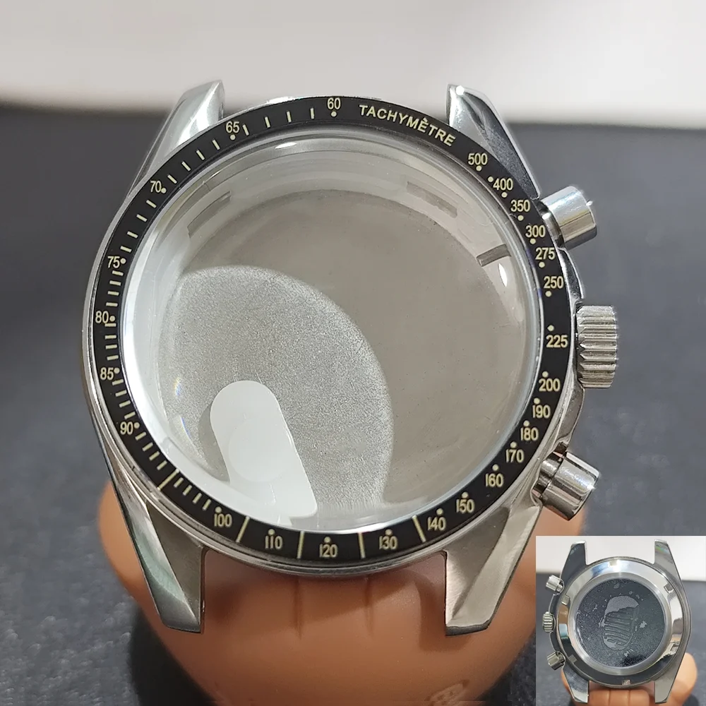 Moon Phase Chronograph Watch Case - 39.7MM Stainless Steel with Moon Pattern Back