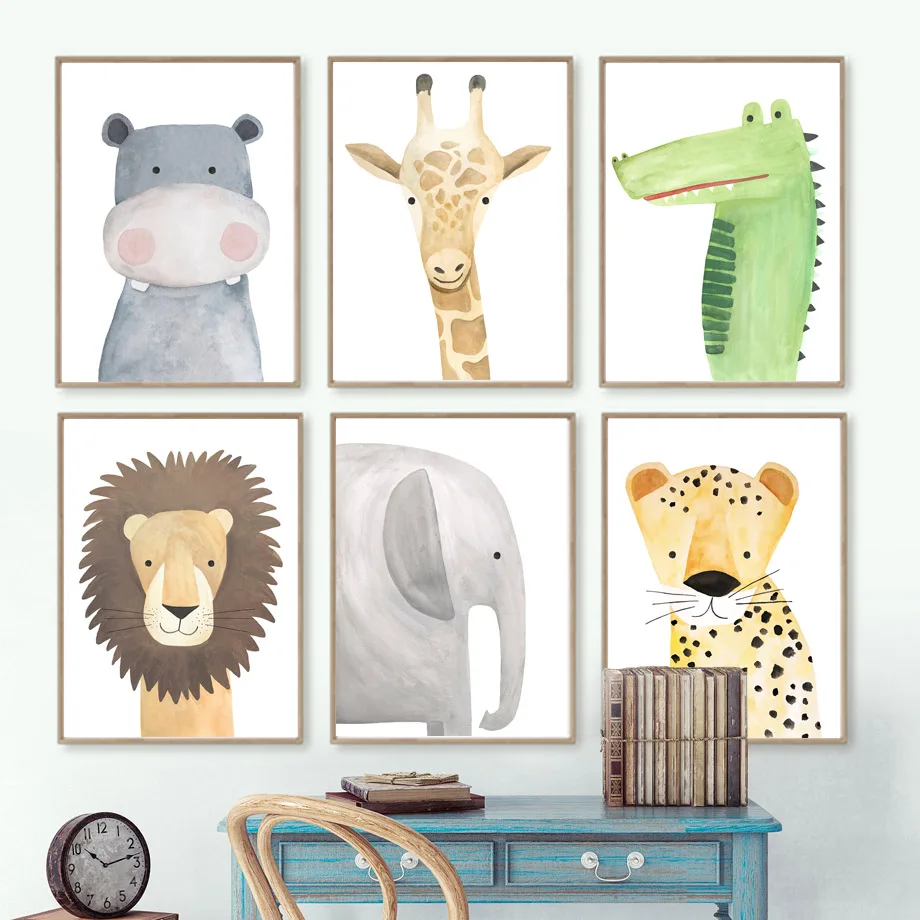 

Lion Elephant Leopard Giraffe Crocodile Nursery Posters And Prints Wall Art Canvas Painting Wall Pictures Baby Kids Room Decor