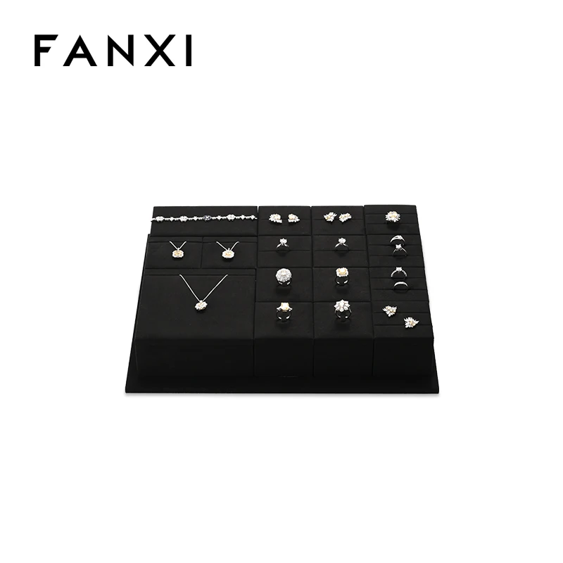 Black microfiber high-end jewelry display rack necklace ring earrings jewelry display counter jewelry display props