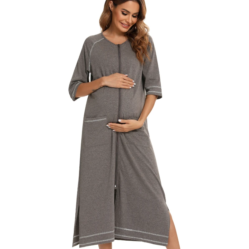 Vêtements de maternité pour femmes, chemise à fermeture éclair, pyjama, vêtements de maison, pour mère enceinte, manches trois quarts, vêtements de nuit, allaitement