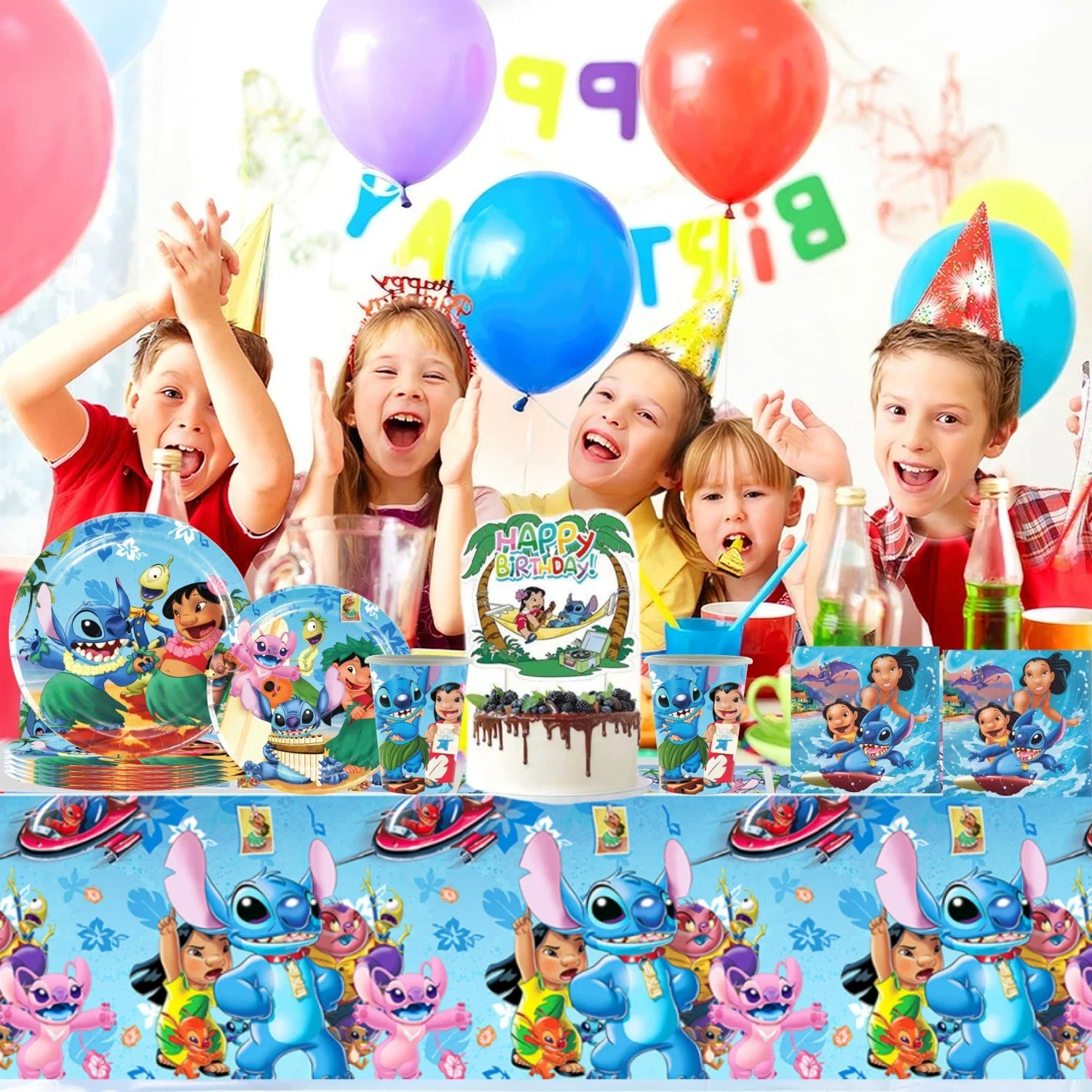 Disney Stitch Birthday Party Decorations Disposable Tableware Plate Tablecloth Lilo Stit Balloon Baby Shower Kids Party Supplies images - 6