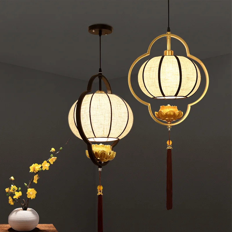 

New Chinese Zen style chandelier, tea room, lotus corridor, foyer, balcony, lighting fixtures, hotel, tea house, lantern, small