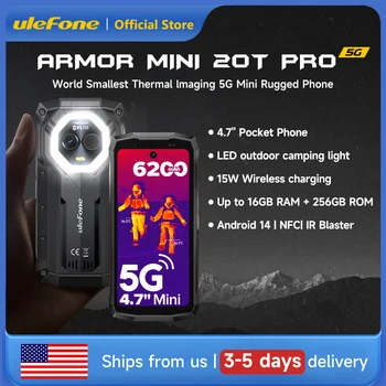 Ulefone Armor Mini 20T Pro 5G 4.7" Display Rugged Phone Android 14 LED Light 6200mAh 16GB+256GB Thermal lmaging 33W Smartphone