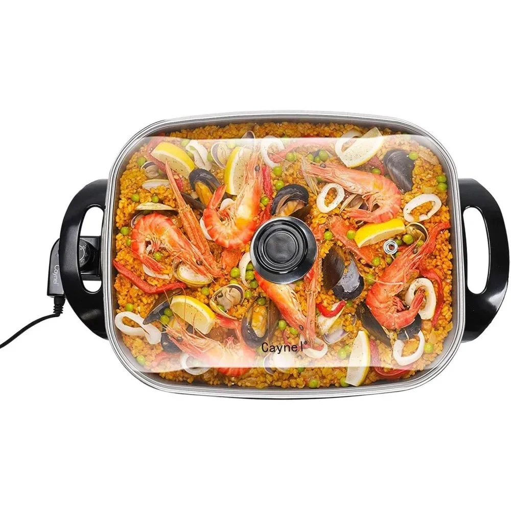 Professional Non-stick Copper Electric Skillet Jumbo, Deep Dish with Tempered Glass Vented Lid, Upgrade Thermostat 5