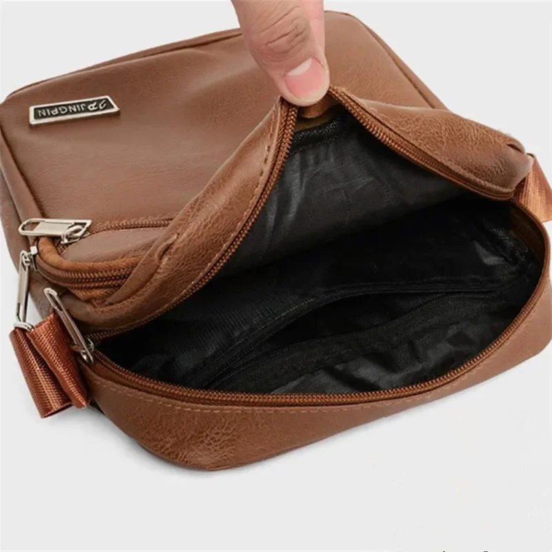 Men's Bag, PU Leather Single Shoulder Bag Multi Layer Zipper Large Capacity Crossbody Bag Daily Use Work Travel Business Commute