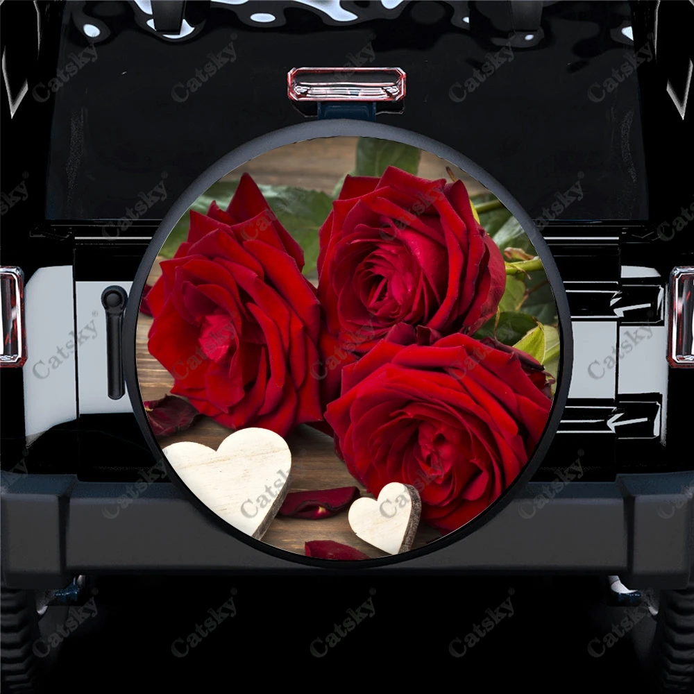 

Автомобильные аксессуары Red Rose на заказ, защитная крышка для запасных шин, универсальные уличные автомобильные аксессуары, крышка для шины, защита запасного колеса