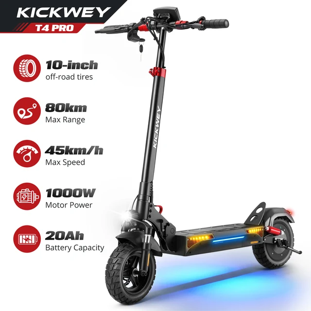 Nouvelle trottinette électrique KICKWEY T4 PRO 2026, moteur 1000W, batterie lithium haute performance 48V20AH, étanche IP65, contrôle par application, charge maximale 150KG, vitesse maximale 45km/h, autonomie maximale 80km, pneus tout-terrain larges 10*3.5 pouces. 1