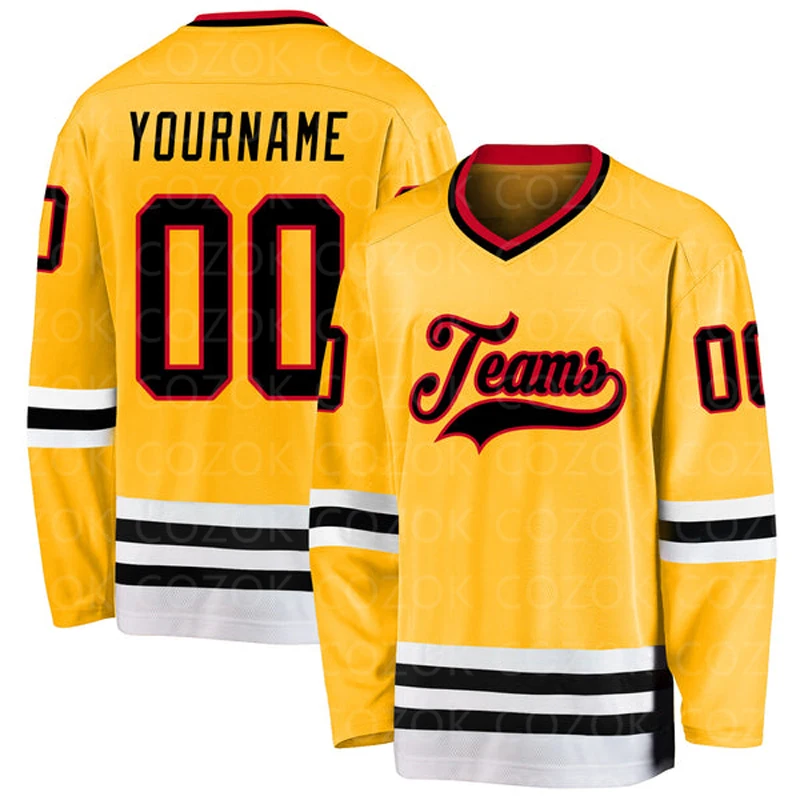

Custom Yellow Black Hockey 3D Print You Name Number Men Women Ice Hockey Jersey Competition Training Jerseys