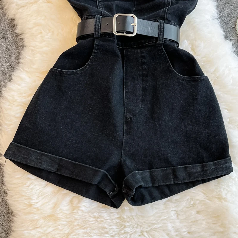 Fashion Tube Top Shorts Jumpsuit Female Spring Summer Retro Off-Neck Fashion Wide-Leg Workwear Overalls Womens Clothing