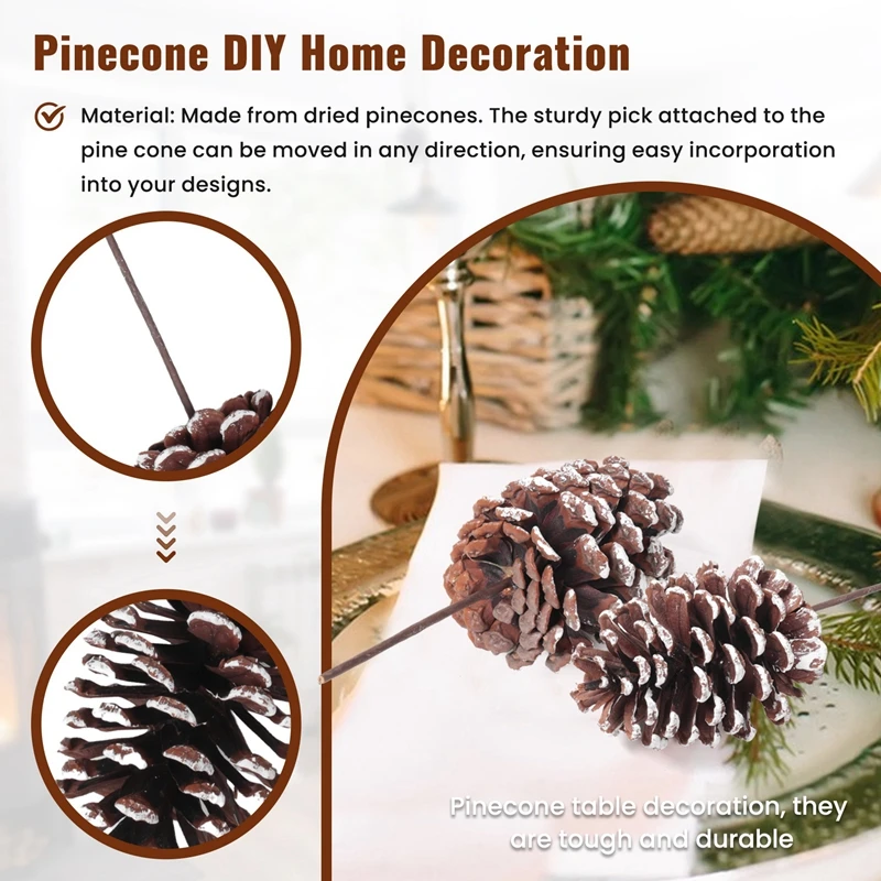 12Pcs Natural Pine Cone Picks Christmas Pinecone With Wired Stems 8.3 Inch Tall For Xmas B