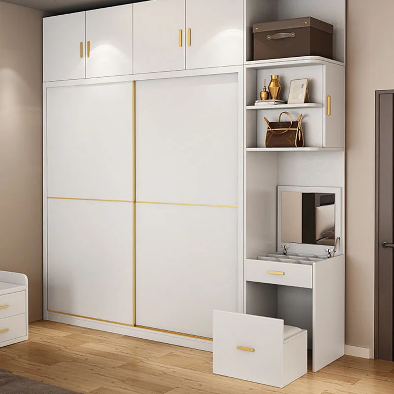 

White Wardrobes Home Sliding Door Vanity Makeup Storage Wooden Doors Handle Closet Individual Guarda Roupas Bedroom Furniture