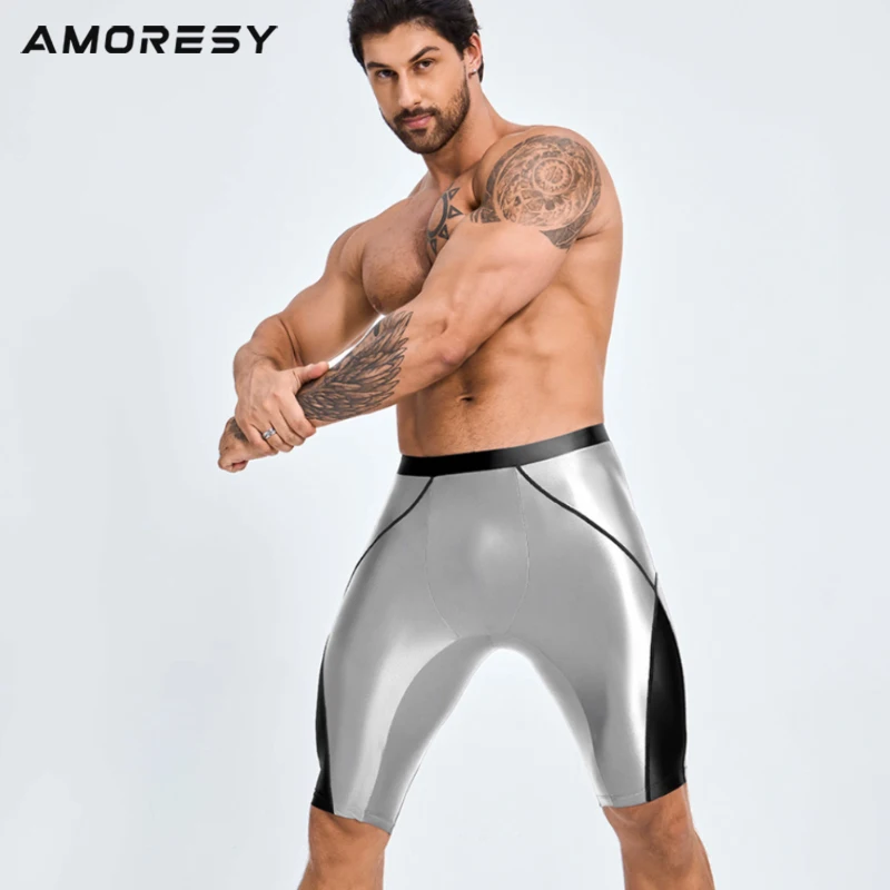Sports shorts yoga shorts workout shorts satin gloss knee length sports biker shorts series leisure fitness cycling wrestling yoga five-point pants