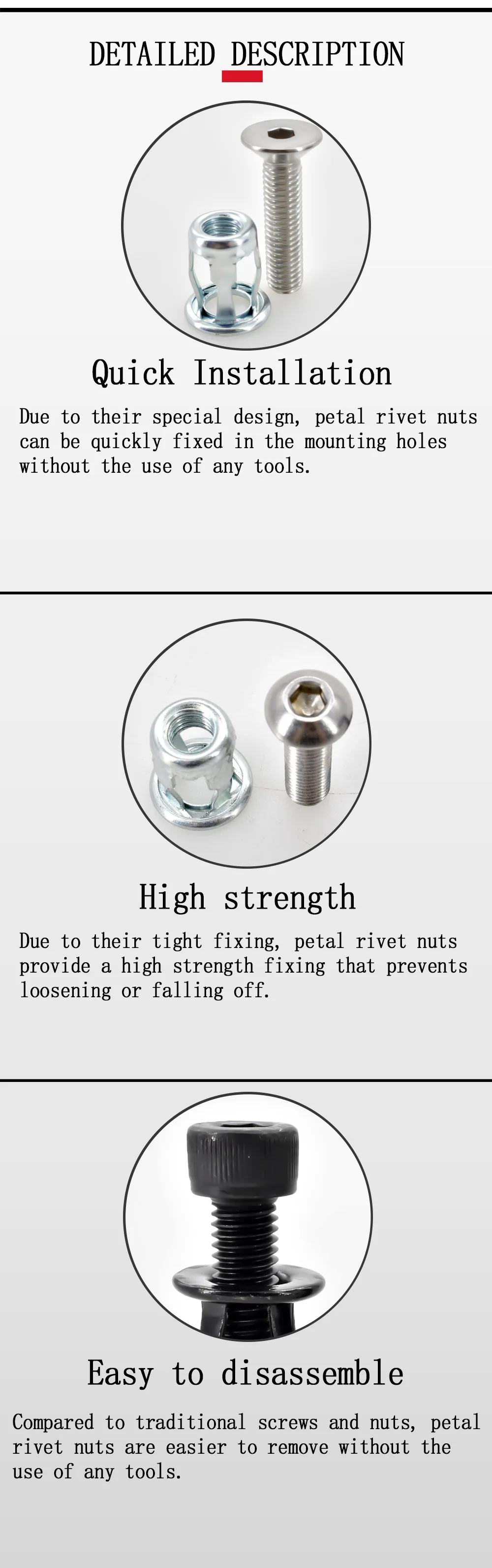 Description Picture 4 of itemM4 M5 M6 M8 Molly Jack Nut Hex Expansion Screw Bolt License Plate Panel Clamp Lock Rivut Petal Shape Metal Rivet Nuts Screw Kits