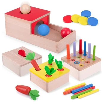 Montessori Toys for 1 Year Old, 4 in 1 Wooden Toys for Baby Boy Girl, Object Permanence Box, Color&Shape Sorting Learning Matchi 1