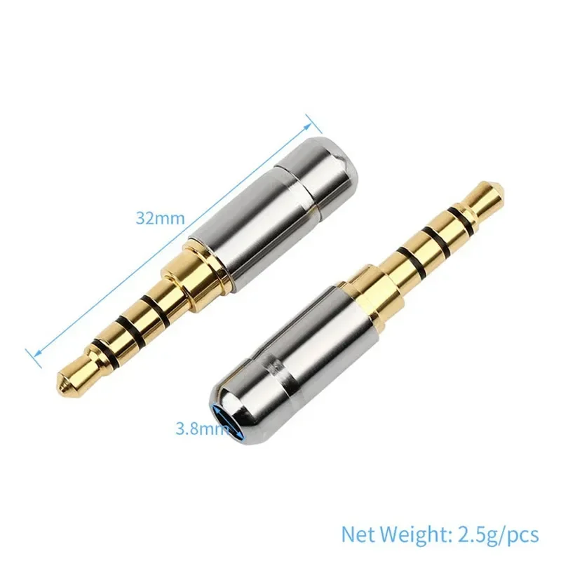 Banhado a ouro Fone de ouvido Plug Conectores, 3.5mm Jack, 2, 3, 4 Pólo, solda DIY, Hi Fi Upgrade, Fones de ouvido, Audio Connector