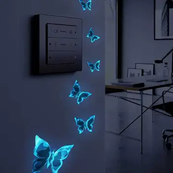 Autocollants de petite papillon lumineux bleu, 6 pièces, autocollants de décoration pour interrupteur de chambre à coucher et de salon 1