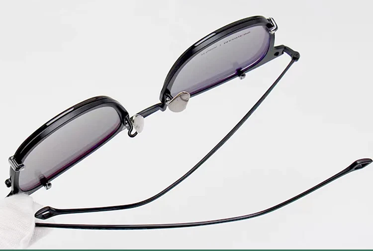 Yujo Men's Full Rim Square Titanium Eyeglasses Clip On Sunglasses Image 8