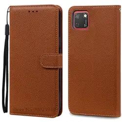 Premium Wallet Flip Leather Case - Soft Silicone TPU Cover for Huawei Y5P (Brown)