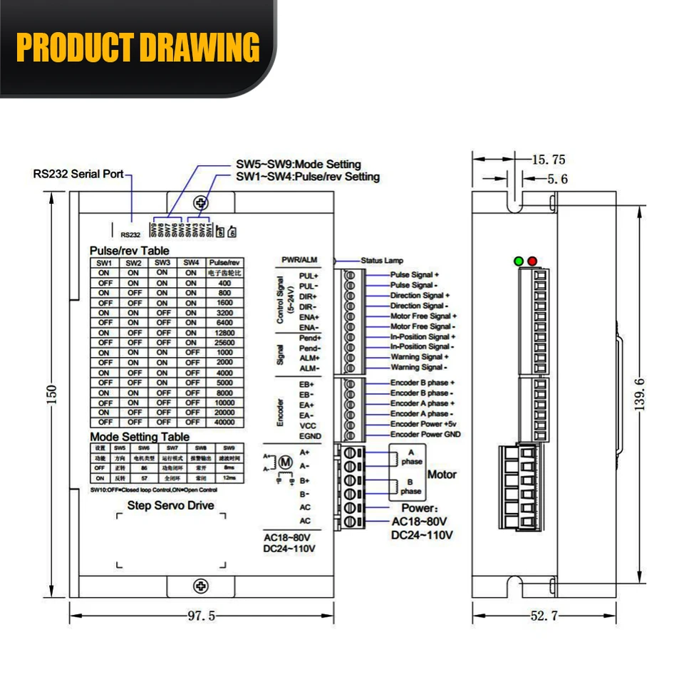 HLTNC SL86A DL86H AC 80V DC 24V 110V 8A Hybrid Servo Driver Fit