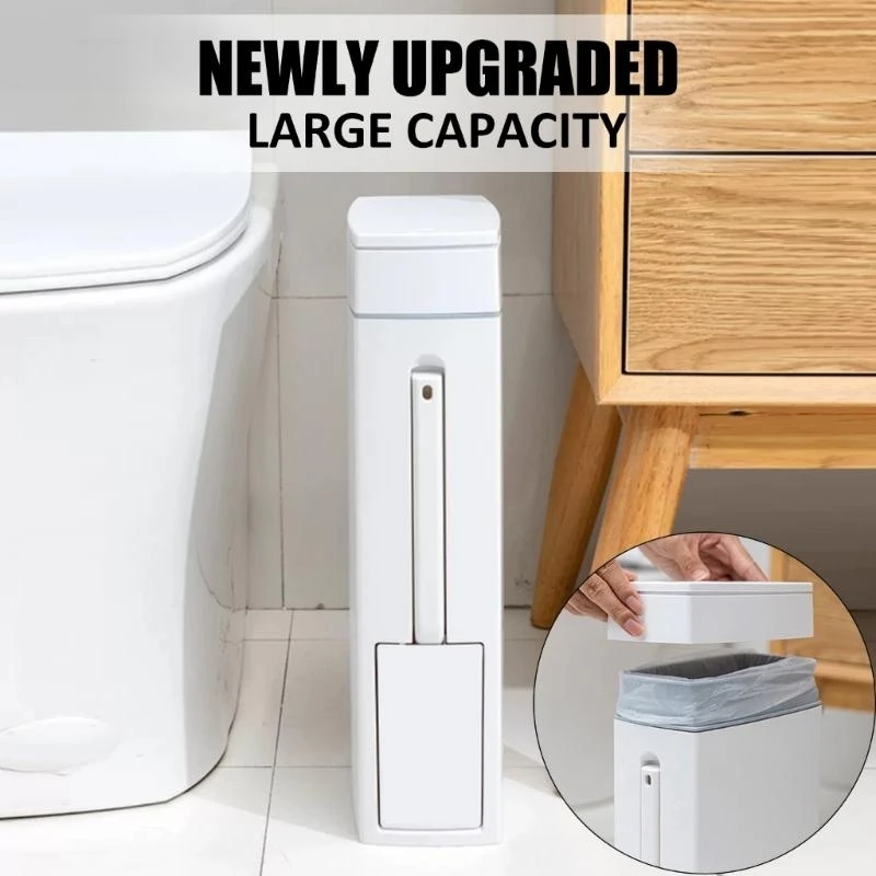 화장실 브러시 홀더가 있는 슬림형 쓰레기통 직사각형 현대식 쓰레기통 욕실