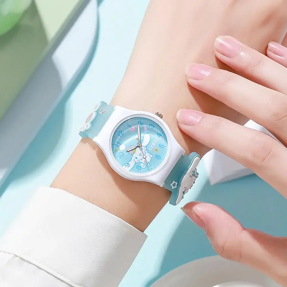 Cinnamoroll 어린이 손목 시계 Kuromi 헬로 키티 My Melody Kawaii 방수 실리카 젤 크로노 그래프 시계 학생 선물