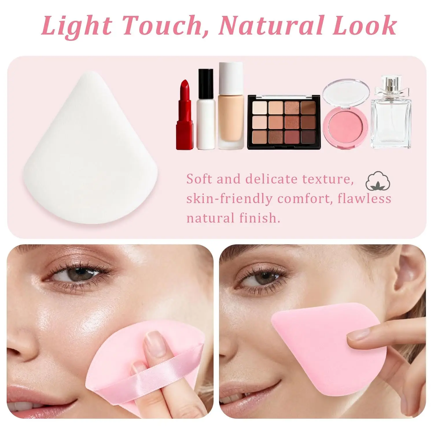 16-Piece Triangle Powder Puff Set – Soft Velour Makeup Puffs for Foundation, Powder & Blending – Reusable Beauty Sponges