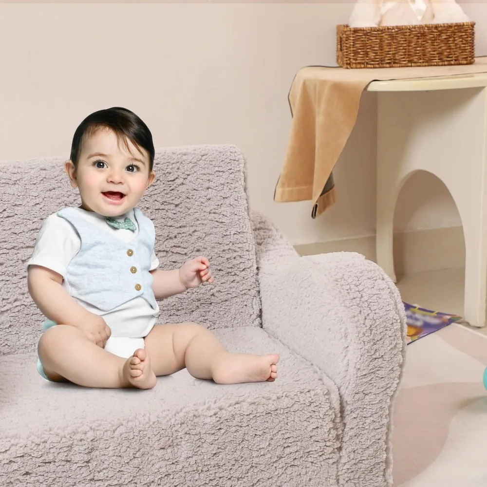 Kids Chairs for Toddler, 2-in-1 Toddler Soft Sherpa Couch Fold Out, Convertible Sofa to Lounger for Girls and Boys, Grey 5