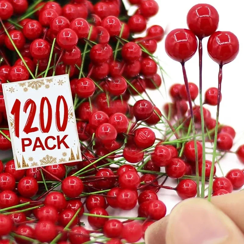 1200/50x Mini Künstliche Stechpalmen Beeren Rot Gold Gefälschte Stechpalme Beerenzweige Weihnachtsbaum Ornamente Neujahr Party Dekore DIY Handwerk