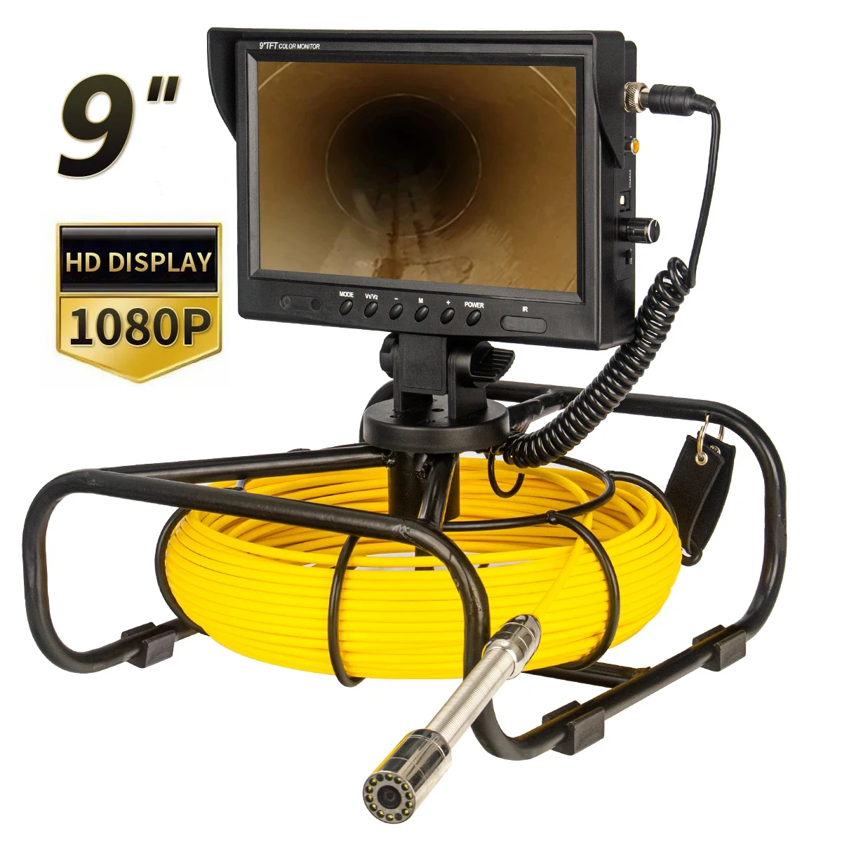 SYANSPAN 23mm Drain Sewer Endoscope Plumbing Snake Camera 9 1080P Monitor Pipe Inspection Camera with Meter Counter